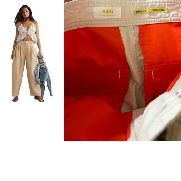 Anthropologie Maeve Pants Cream  Barrel Utility Wide leg Neutral sz.‎ 4 EUC - Picture 4 of 4